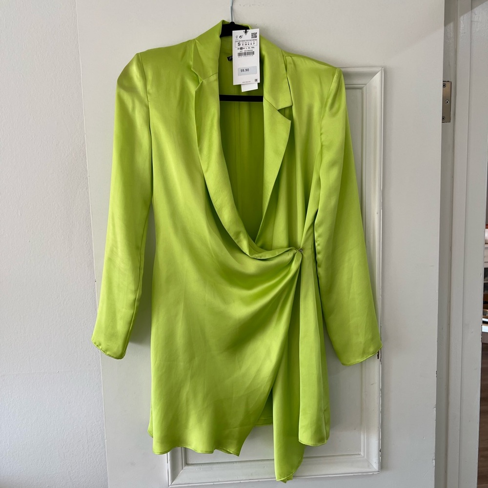 Zara neon green blazer dress size small